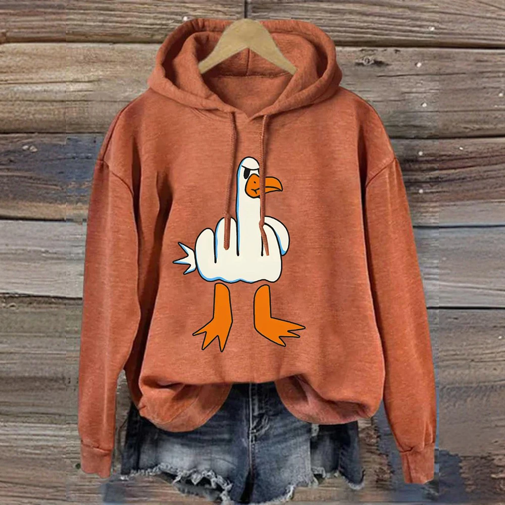 Sweat à capuche à manches longues pour femmes, chemises de protection pour femmes, motif de canard drôle, sweats à capuche tendance décontractés,