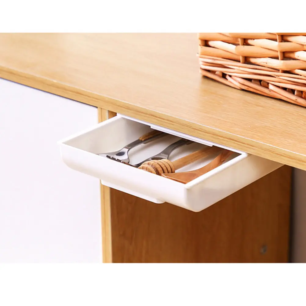 

2Pcs Premium Plastic Drawer Storage Box Adhesive Under Desk Organizer for Pens Glue Home Office Space Saving Tidy