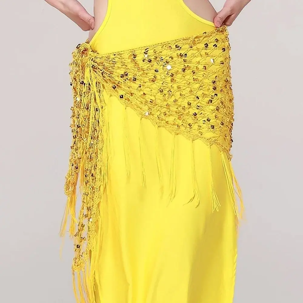 Moda borla dança do ventre hip cachecol lantejoulas boêmio cintura corrente crochê dançarina saia dança