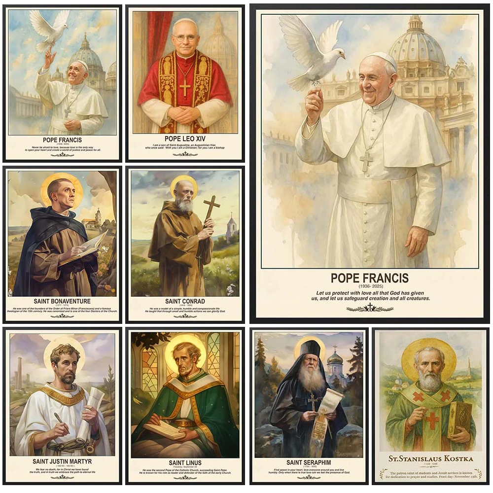 

the Pope Archangel Saint Catholicism Christianity Poster Wall Pictures For Church Room Decor Wall Art Canvas Painting Unframed