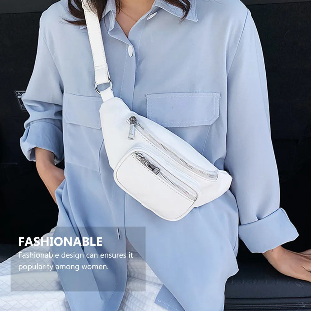 1Pcs PU Waist Bag for Women Chic Chain Crossbody Bag Fashionable Large Capacity Smooth Zipper Pockets Credit Card Passport