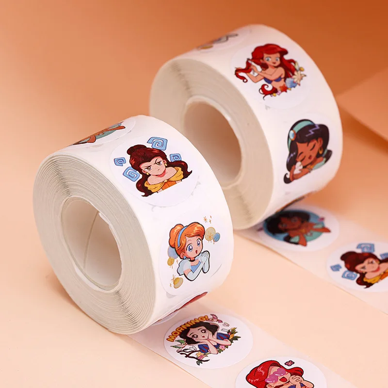 500pcs Disney Princess Sealing Stickers Cute Cartoon Decals Round DIY Album Diary Label Graffiti Sticker Children Gift