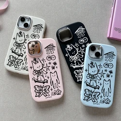 Cute Sketch Black Cat Phone Case For Xiaomi Mi 12 POCO F5 X3 NFC Redmi 9C 10 13C K30 K40 K60 Ultra Note 10 12 13 Pro 4G 5G Cover
