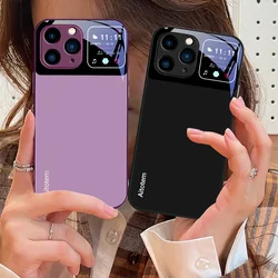 Black Tempered Glass Phone Case For IPhone 15 Pro 14 13 12 Mini 11 XS Max XR 7 8 Plu SE 2020 2022 Liquid Large Window