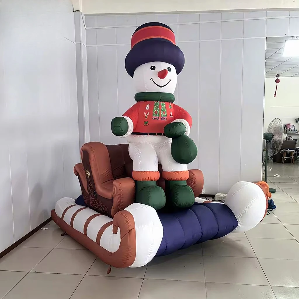 Customized New Design Inflatable Snowman Riding Sled for Festive Christmas Event Advertising Inflatables