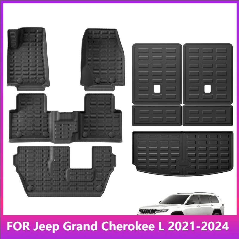 

Коврики для Jeep Grand Cherokee L (7Seat) 2021-2024 Автомобильные коврики TPE 3D, подкладка для багажника, коврик для багажника с левым рулем