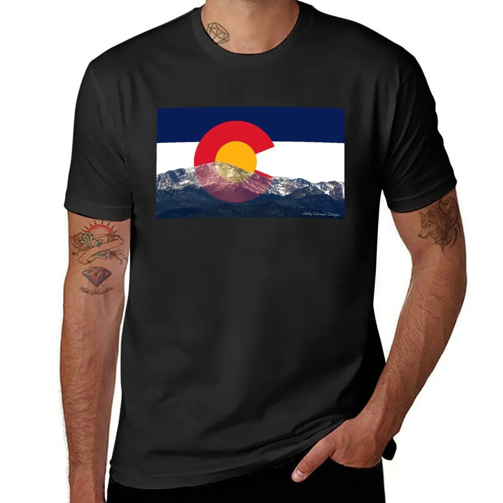 

Pikes Peak Colorado Flag T-Shirt cute tops luxury designer plain man t shirt heavy weight t shirts for men