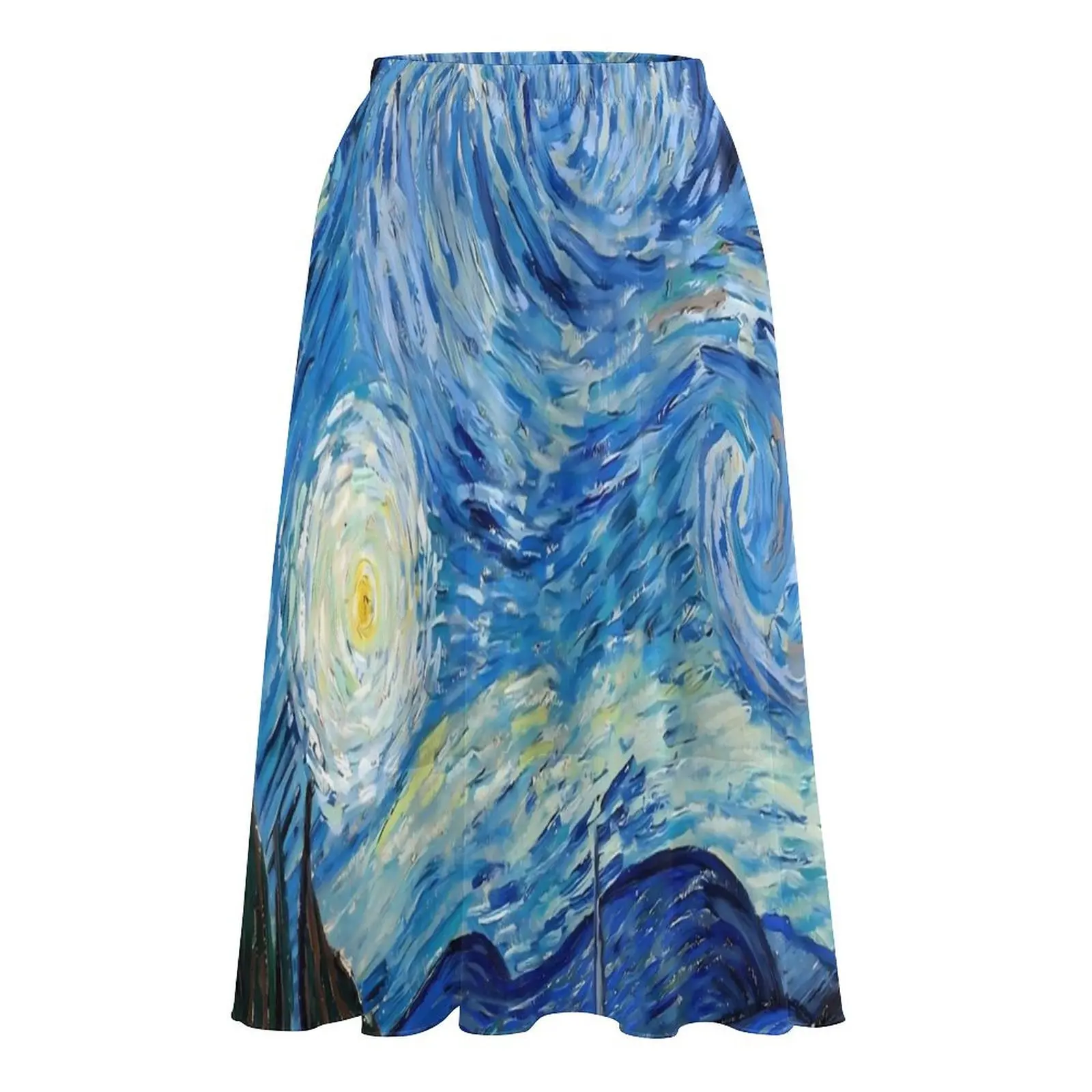 Van Gogh Oil Painting Skirt Womens Starry Night Modern Long Skirts Graphic High Waist Street Wear A-line Skirt Big Size