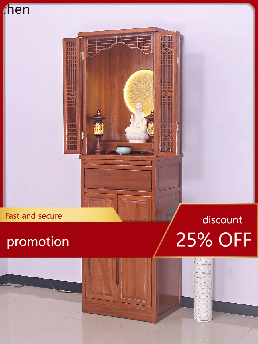 

Cz wood buddha niche shrinefor home vertical cabinet with door altar tang style god of wealth guanyin table worship cabinet