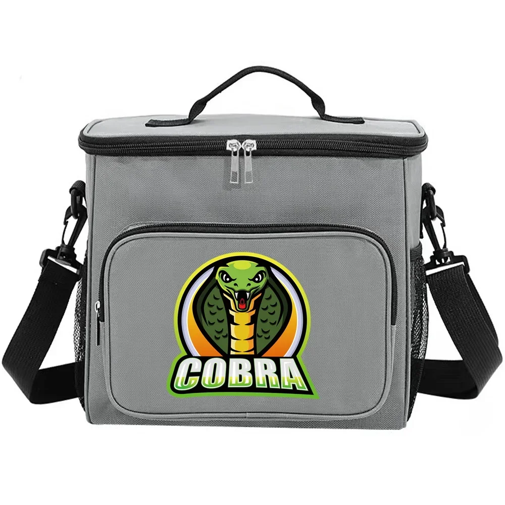 Lunch Tote Bag for Work Dual-Compartment Insulated Grey Color with Secure Zipper Closure Printing Cobra Series Dinner Box