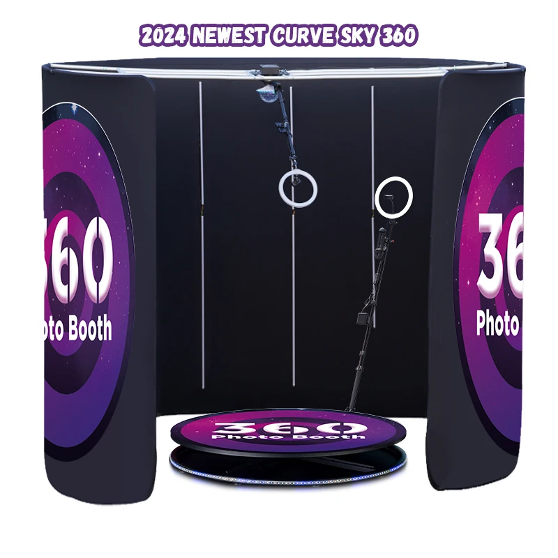 2024 Newest C Curve Overhead 360 Photo Booth Enclosure Backdrop all-in-one Machine Camera Video Top Spinner Photo Booth 360 Sky