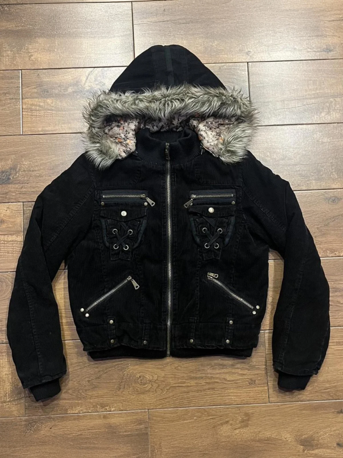 

Original Bla Corduroy Jaet Women's Outerwear Winter 2024 New American Retro Top Street Sle Loose Fit Long Sve Hooded