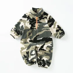 New Style Baby Boy Jumpsuit Fashionable Camouflage Long Sleeved Baby Jumpsuit Winter Flannel Warm Climbing Suit