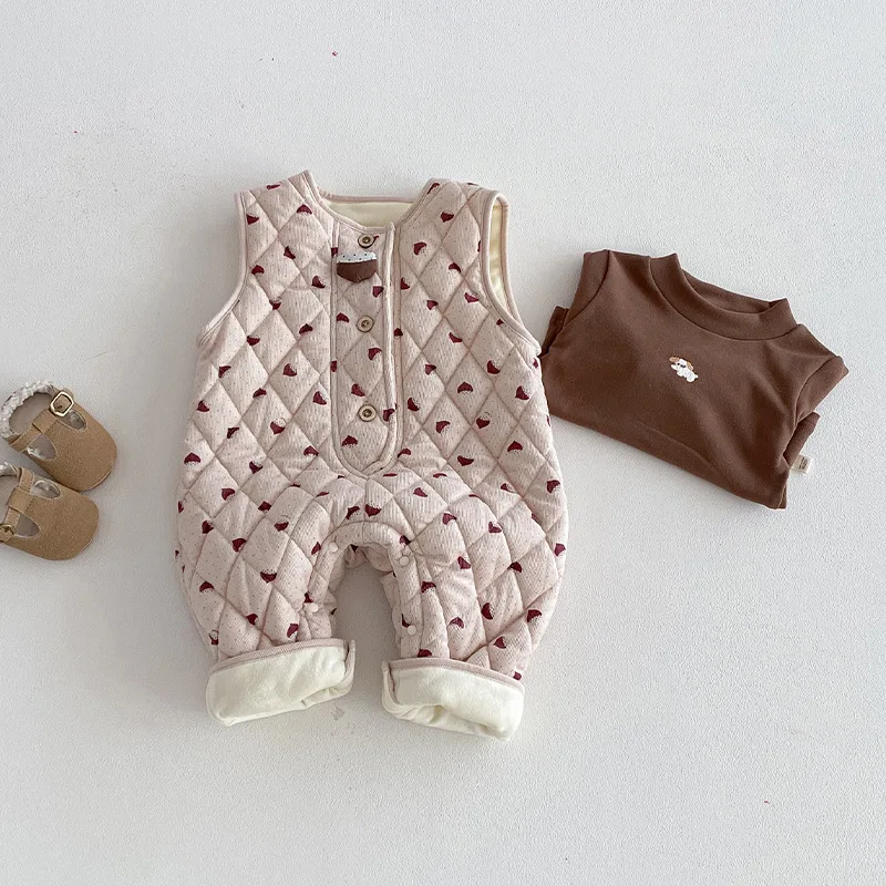 Baby Printed Jumpsuit 2025 New Winter Baby Super Cute Clip Cotton Thick Climbing Clothes Newborn Cotton Clothes