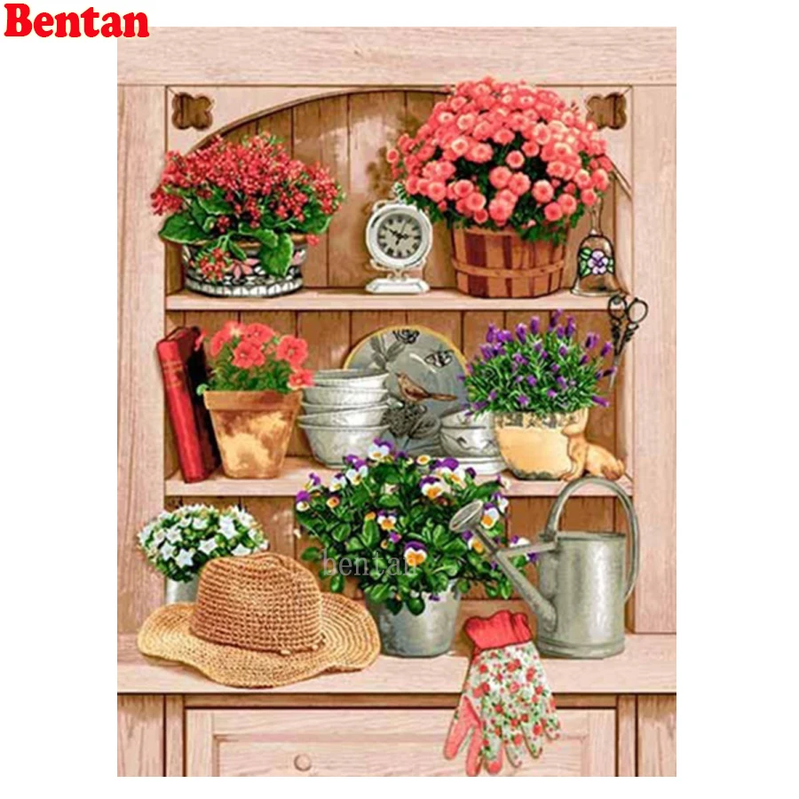 5D Diamond Painting Flowerpot Plant Flower Shelf Diamond Embroidery Full Square Round Drill Puzzles Handwork Gifts For The New