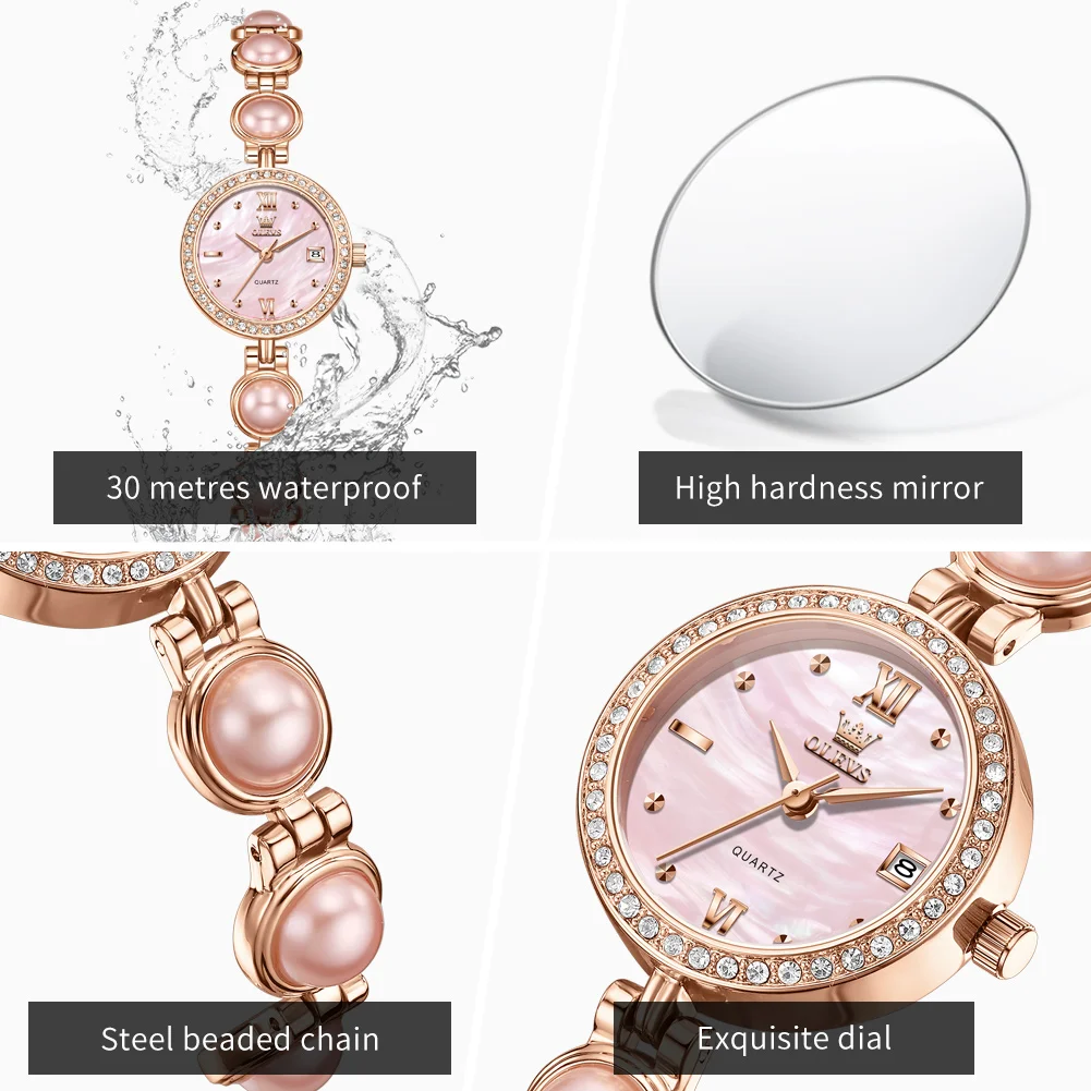 OLEVS Fashion Luxury Women's Watches Waterproof Diamond Dial Brand Quartz Watch for Lady Date Elegant Original Female Wristwatch