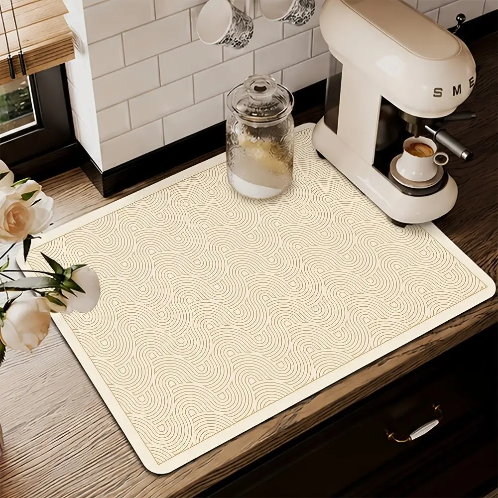 Kitchen Drainage Mat 2D Flat Coffee Cup Leaves Printed Pad Super Absorbent Espresso Maker Cushion Afternoon Tea Mat