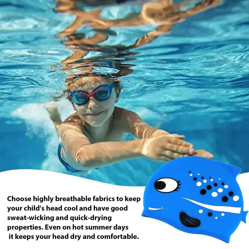 Kids Swim Ca Cute Spotted Fish Swimming Ca p For Kids Waterproof Elastic Silicone Toddler Ming Ca p Swim Akcesoria Czapki do nurkowania