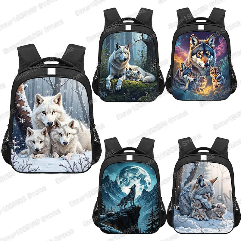 14/16inch Cool Moon and Howling Wolf Print Backpack Teenager Rucksack Children Bookbags Women Men Laptop Bags for Travel Gift