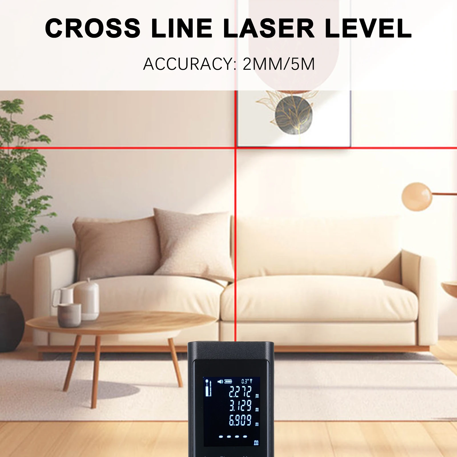 3in1 مقياس مسافات الليزر زاوية قياس عبر خط مستوى الليزر قابلة للشحن الميل مستشعر زاوية كهربائية مع شاشة LCD بإضاءة خلفية #3