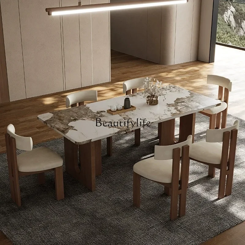 yj58 High-end solid wood marble dining table and chair combination modern light luxury large and small apartment household ash w