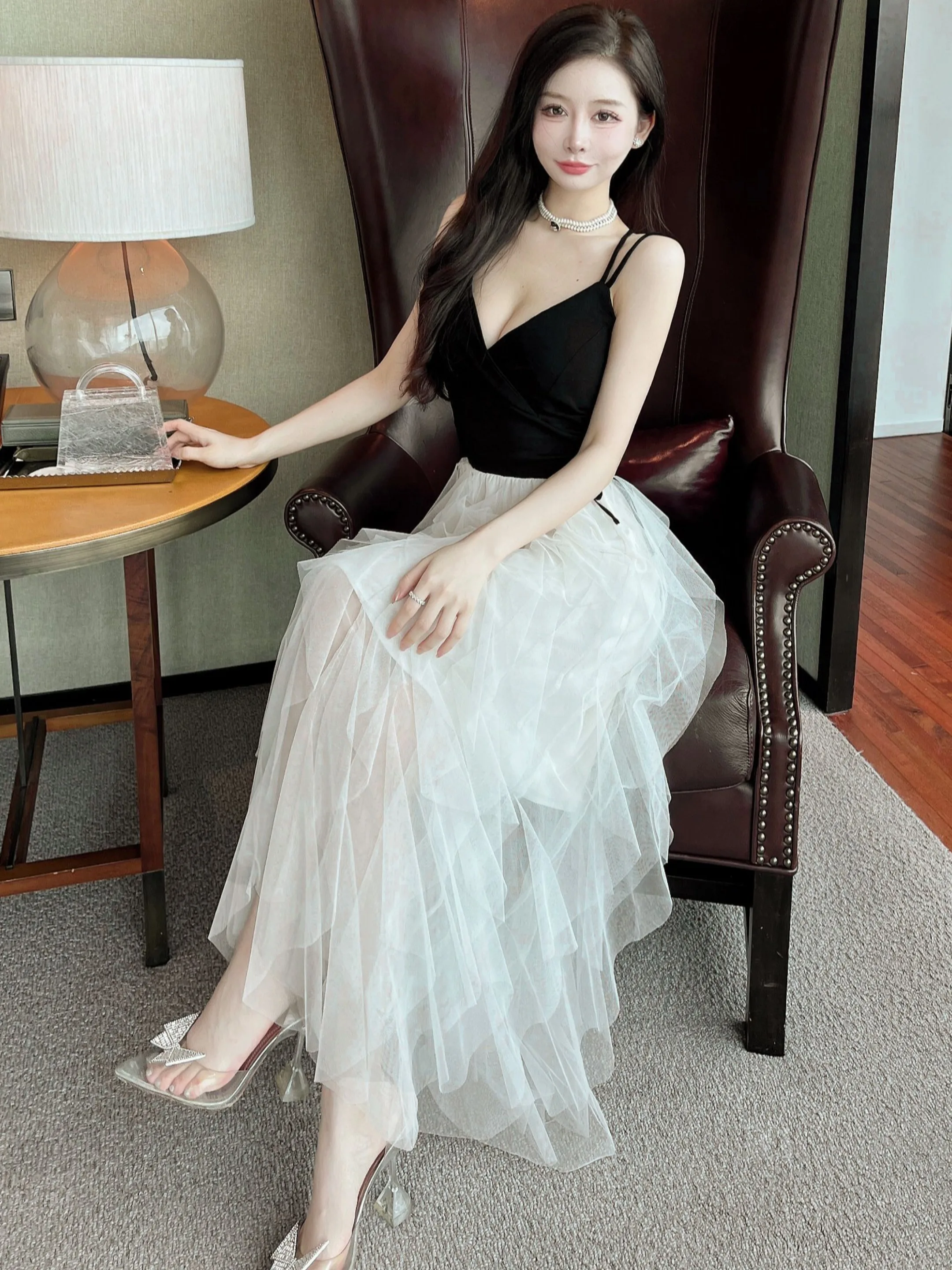 

Сексуальная длинная юбка с открытыми плечами для женщин, трапециевидной формы с высокой талией и силуэтом V-Ne Bal, пляжная одежда, повседневная повседневная одежда Dr