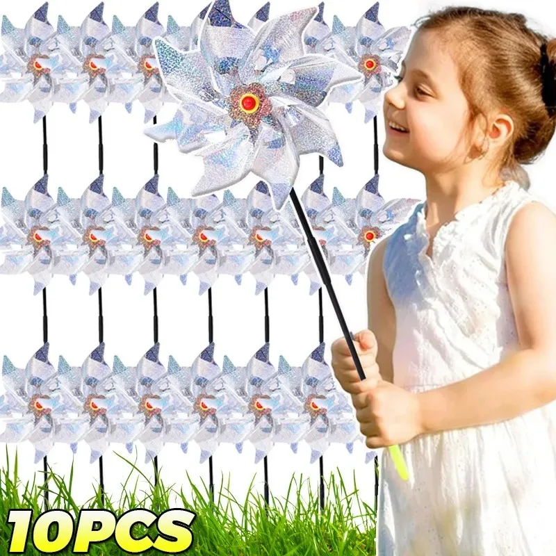 

1/10PCS Silver Laser Bird Repellent with Stakes 8-Blade Rotating Windmill for Farm Estate Outdoor Home Yard Garden Decor Supply
