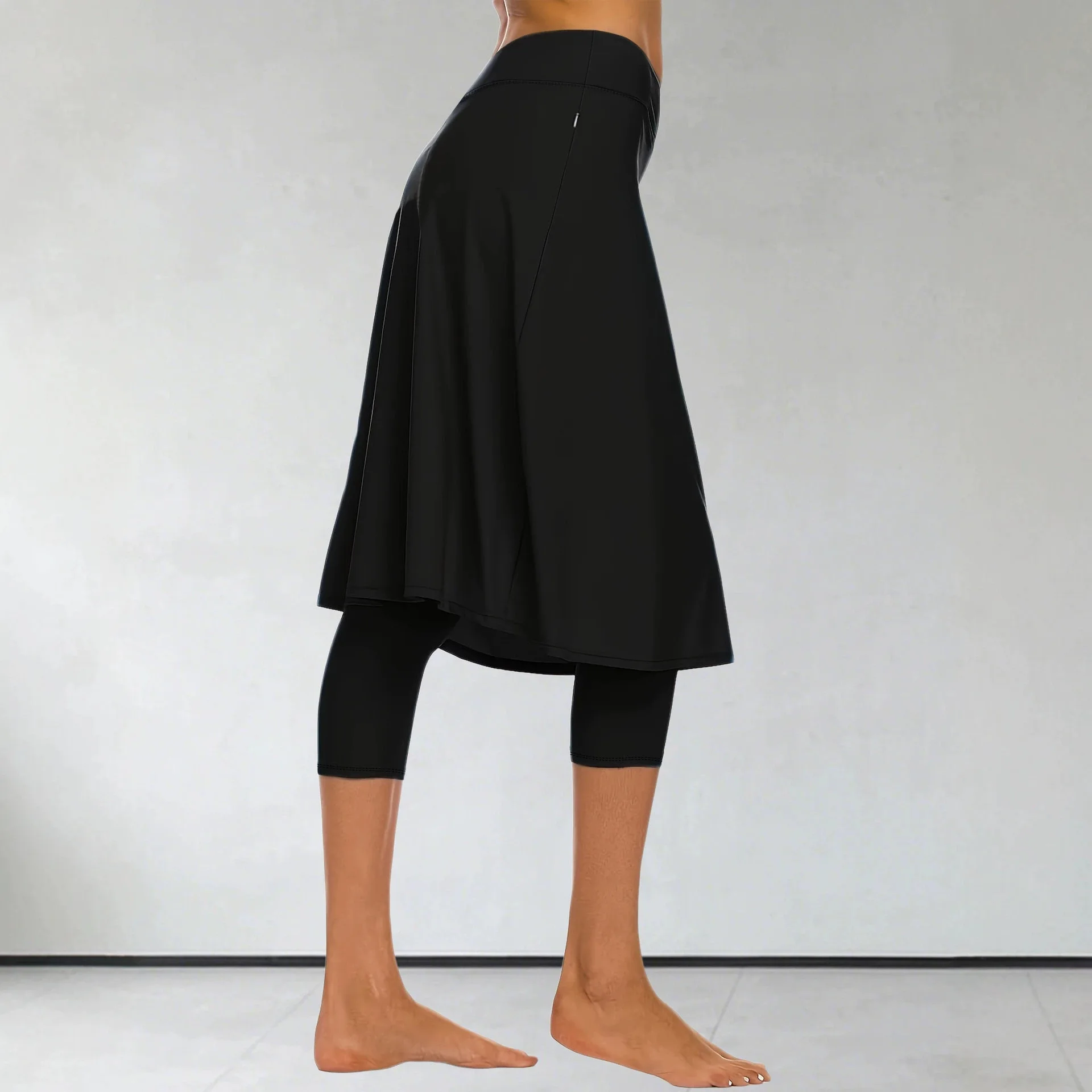 Women Fake Two Piece Yoga Skort High Waist Side Zipper Pockets Midi Skirt 7/8 Capri Leggings Tennis Skirt Pants