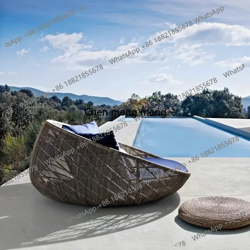 M138Outdoor rattan sofa bed terrace balcony imitation rattan round bed courtyard garden swimming pool lazy homestay round ratta