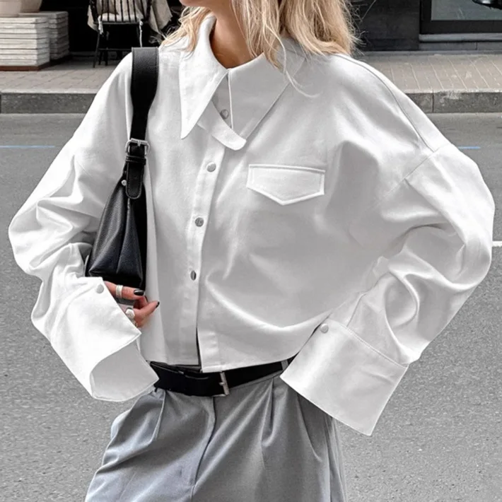 

French Design, Loose-fitting Pure Cotton Long-sleeved Shirt for Women, Fashionable for Commuting and Casual Wear