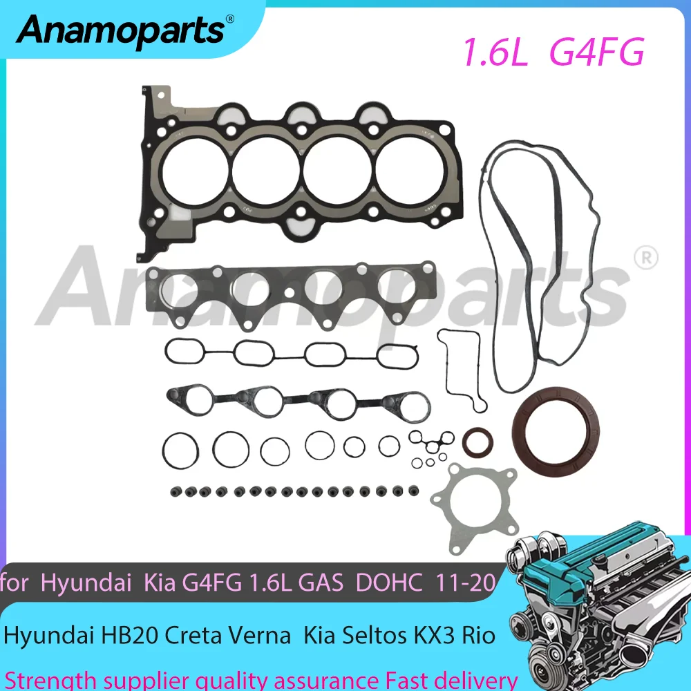 G4FG 1.6L Engine parts Gasket Set For 11-20 Hyundai HB20 Creta Verna Kia Seltos KX3 Soul 1.6 L T L4 GAS DOHC Turbo 20910-2BB03