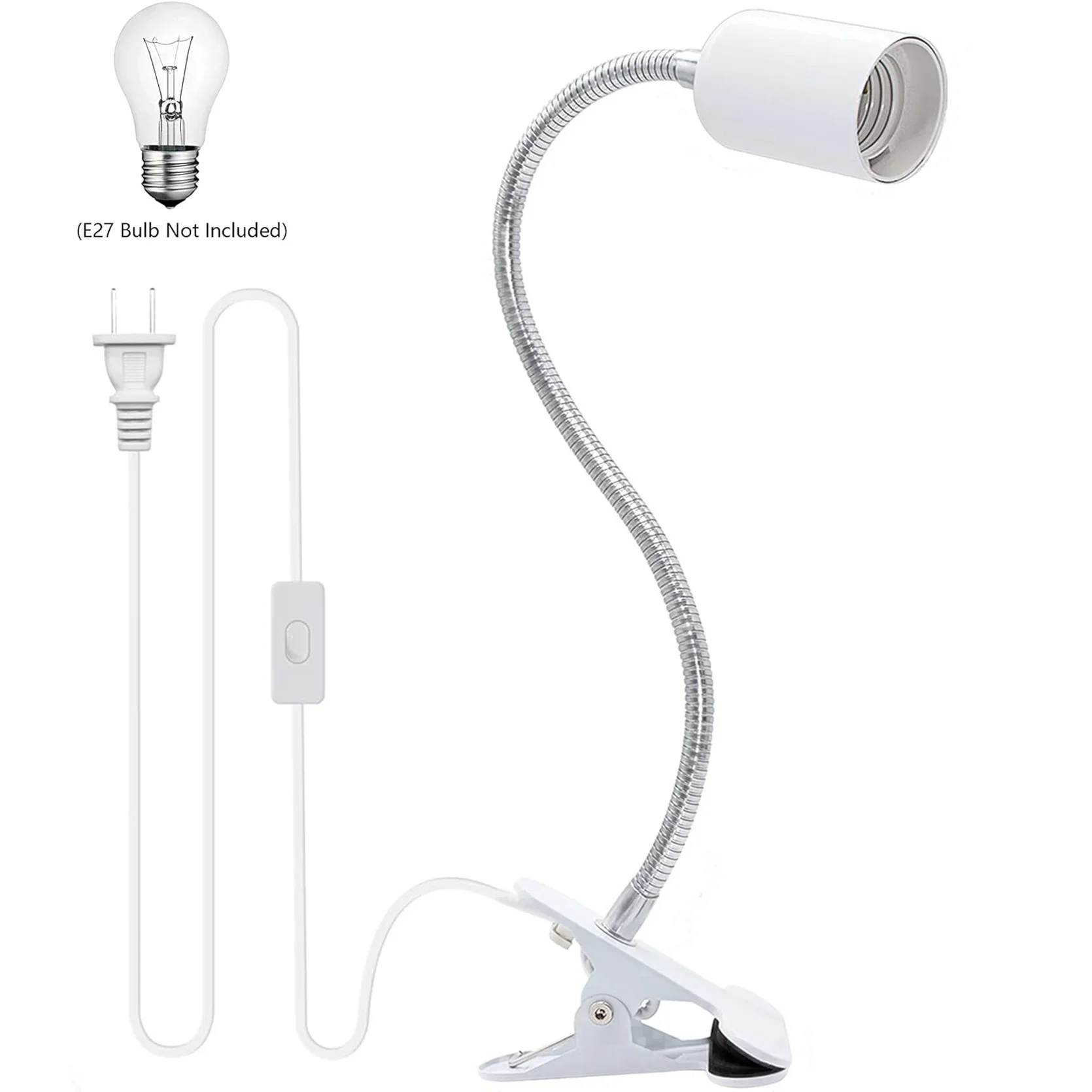 Adjustable Light Bulb Stand - Clamp Lights with Flexible Neck and E27 Socket, Desk Lamp Holder with On/Off Switch