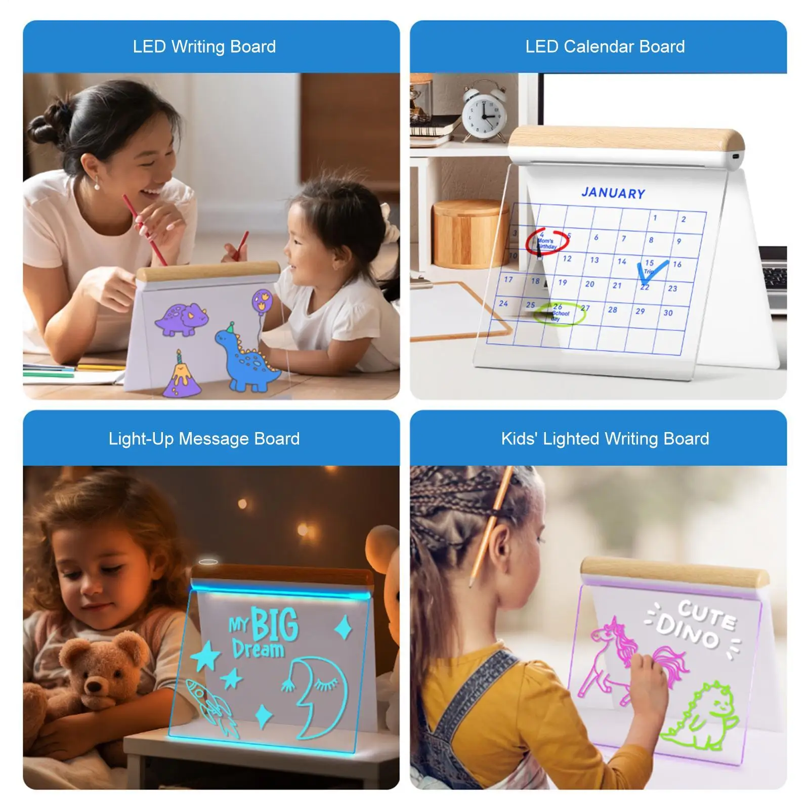 

Светодиодная доска для рисования, акриловая доска для сухого стирания, 7 цветов, светодиодная доска для рисования, детские принадлежности для рисования для письма, планирования, заметок для мальчиков