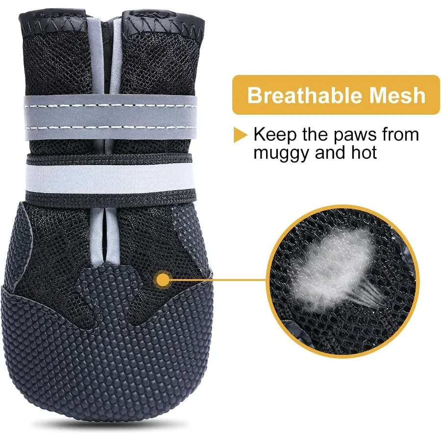 รองเท้าสุนัขตาข่ายระบายอากาศพร้อมพื้นยางนุ่มกันลื่นสำหรับสุนัขขนาดกลางและขนาดใหญ่ ตัวป้องกันอุ้งเท้าที่ดีที่สุดสำหรับการเดินในฤดูร้อนบนพื้นร้อน