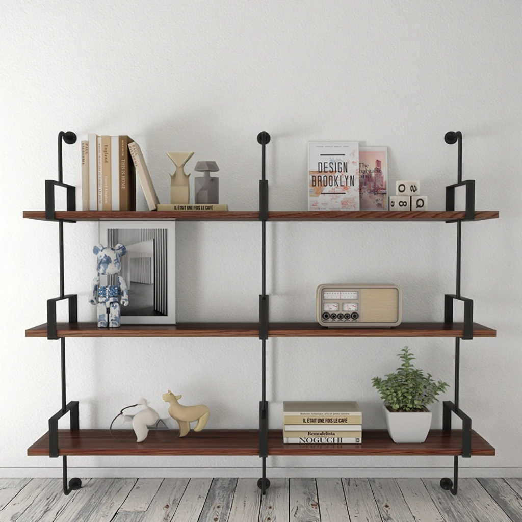 Strong-Art Iron One-Word Partition Wall Rack Retro Style Industrial Bookcase For Beauty Salon Display Wall-Mounted Bookshelf