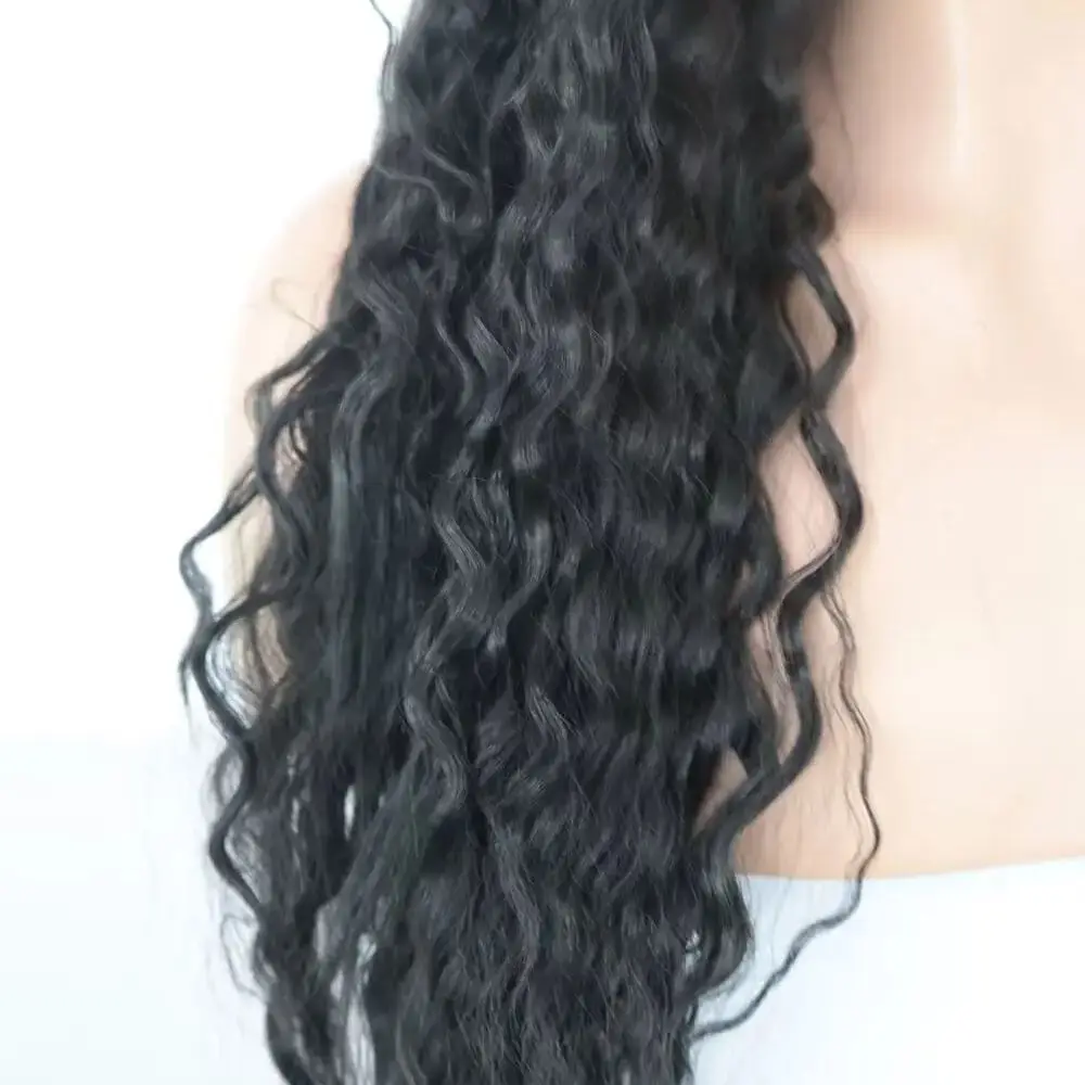 RONGDUOYI peluca rizada negra sintética para mujeres negras, peluca de encaje Frontal, rayita Natural de uso diario, maquillaje de fibra resistente al calor