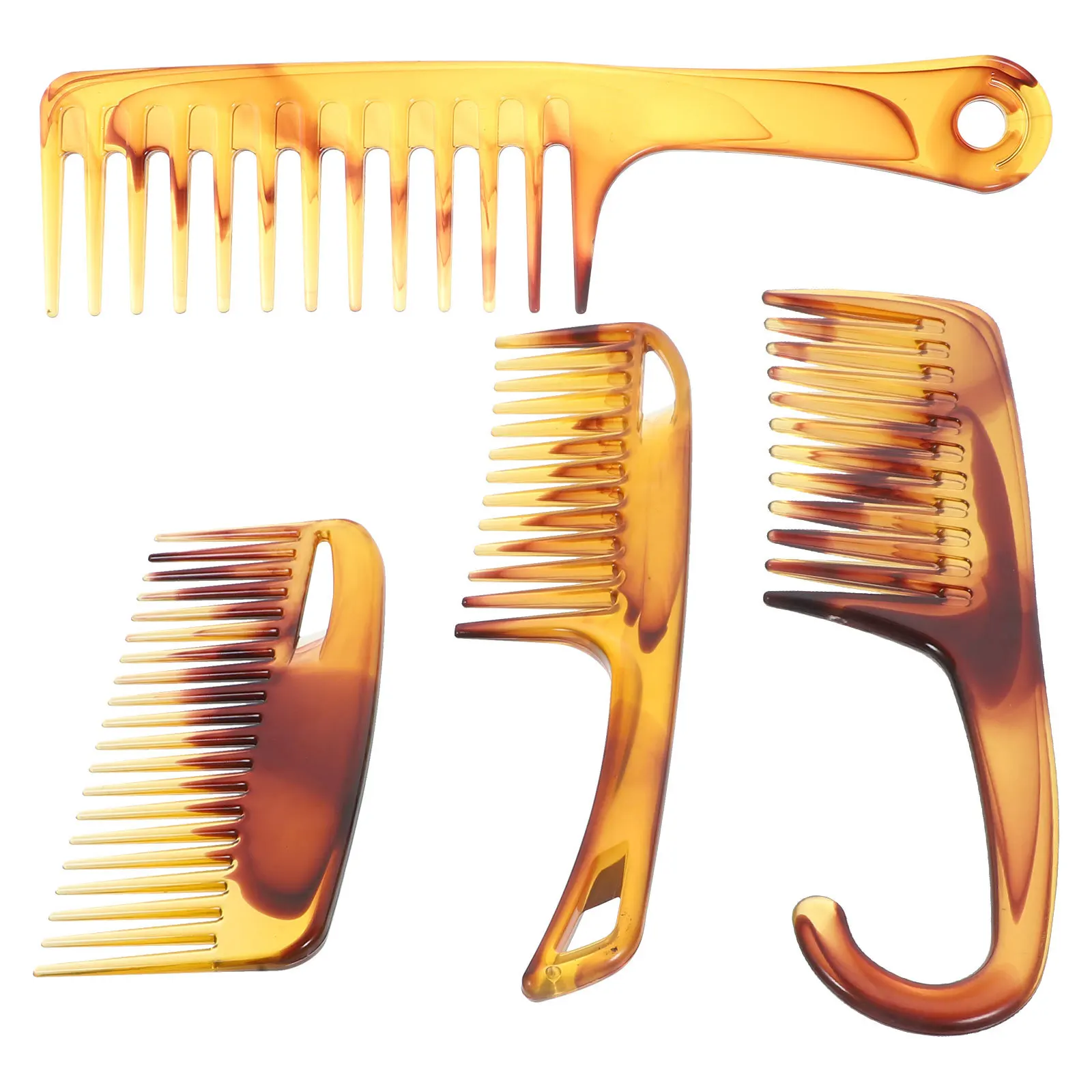 

1 Set Vintage Plastic Hair Comb For Men Wide Teeth Detangling Amber Tone Lightweight Portable Smooth Glide Scratch-Free Scalp