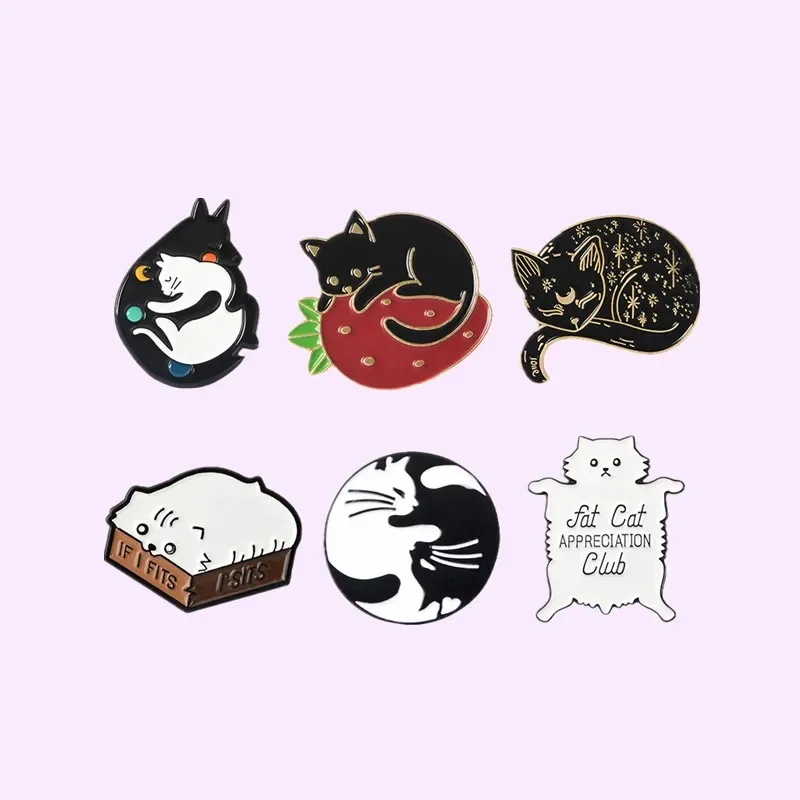 Custom Meow Sleep Cat Kindergarten Punk Enamel Pin Kitten Hugging Yin Yang Cat Badge Lapel Pin Jewelry Gift for Friend Wholesale