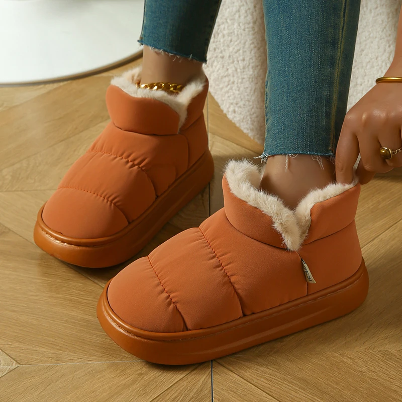 Wasserdichte Dicke Plüsch-Schneestiefel für Damen 2026 Winter Rutschfeste Dicke Sohle Baumwollgepolsterte Schuhe Fleece-Gefütterte Warme Kurze Stiefel – Detail 8