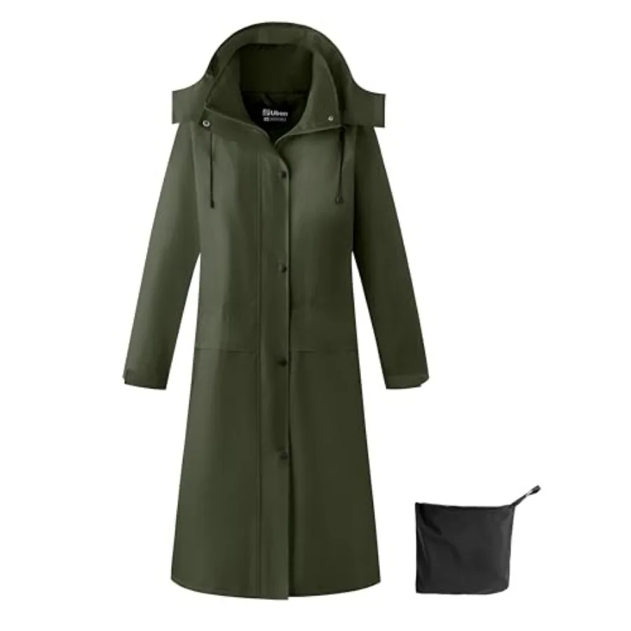 Ubon Women's Rain Coat Waterproof with Hood Long Raincoat Packable Rain Jacket Casual Windbreaker view 2
