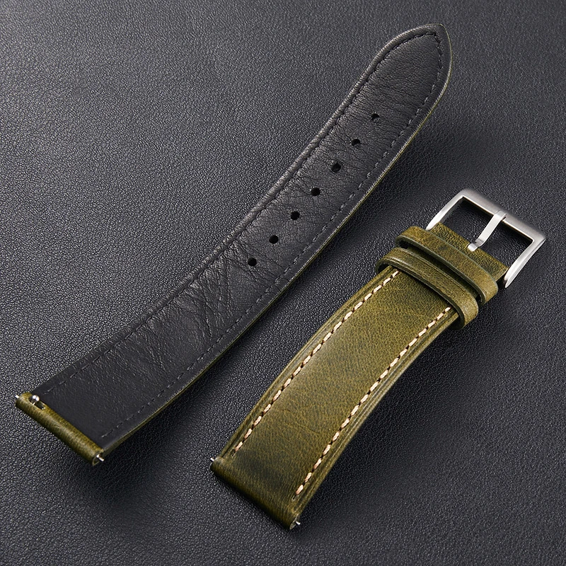 UTHAI S87 Vintage Oil Wax Cowhide Universal 18mm 20mm 22mm Bracelet Leather Quick Release Watch Strap Intelligent Watch Strap