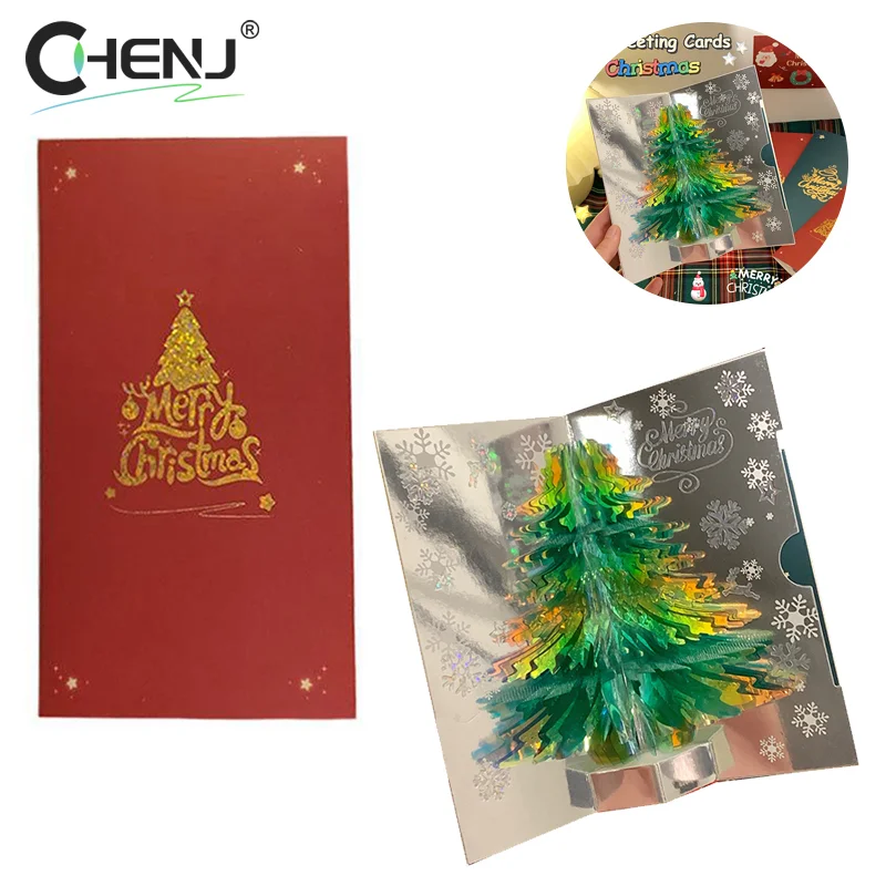 3D Pop Up Christmas Card With Music Merry Christmas Greeting Card Handwritten Blessing Invitation Cards Thanksgiving Gifts