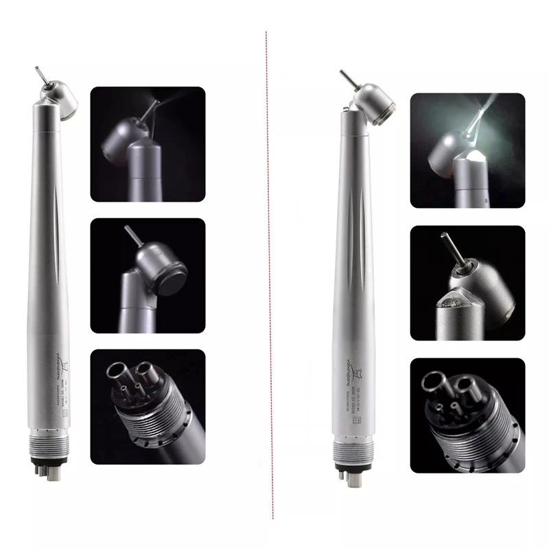 Dental 45 Degree High Speed 4 Hole Push Button Handpiece Single Water Spray LED E-generator /Non-LED Turbine / Replace Rotor