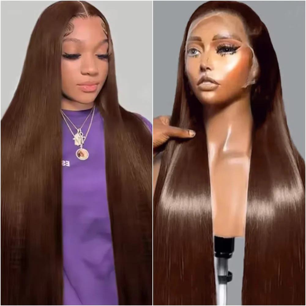 

220 Density Straight Chocolate Brown 13x6 Lace Front Human Hair Wig for Women 13x4 HD Transparent Lace Frontal Wigs Pre Plucked