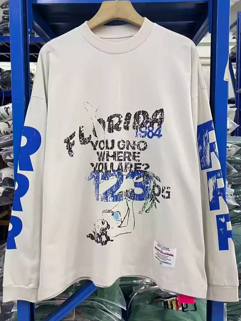 Miami Limited Capsule Series Long Sleeve Pure Cotton Loose T-Shirt Portrait Slogan Base Shirt Casual Style Autumn Thin Model