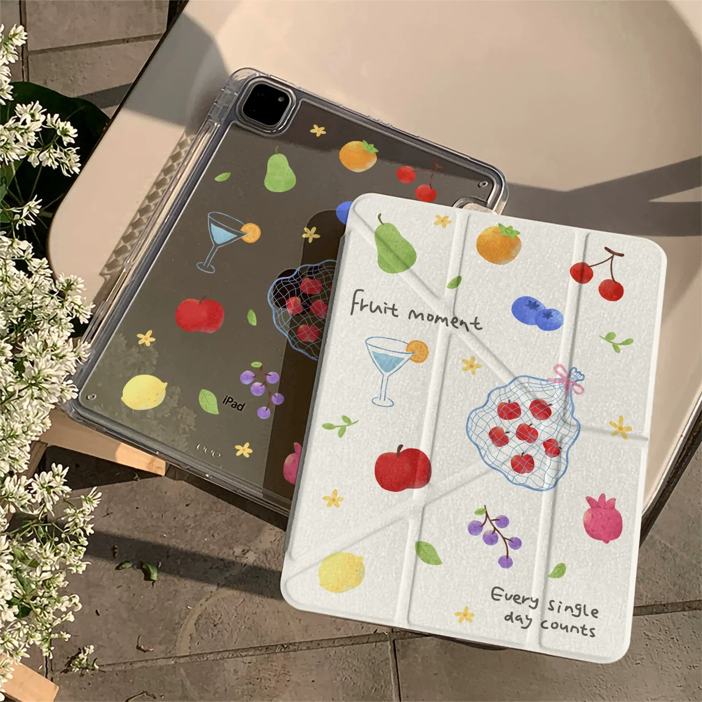 

Summer Fruits Y-Fold Design For iPad Case iPad 11 Air 7 6 5 10 & Mini 7 (2025 10.9") Shockproof Acrylic Cover with Pencil Slot