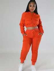 Fashion Two Piece Set for Women Tracksuit Autumn Winter Clothing Zip Jacket Crop Top Long Pants Suit Casual 2-Piece Matching Set