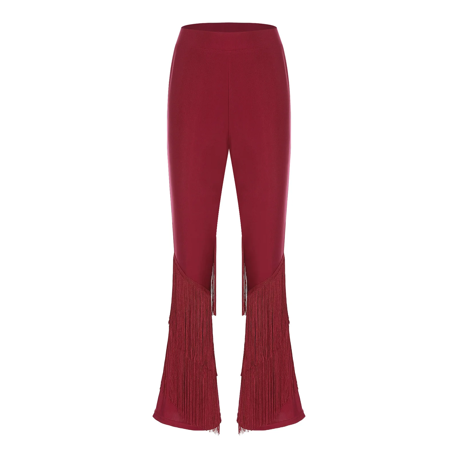 Damen-Latein-Tango-Tanzhose, elastischer Bund, ausgestellte Hose mit abgestufter Quaste an den Beinen, Rumba-Salsa-Übungshose