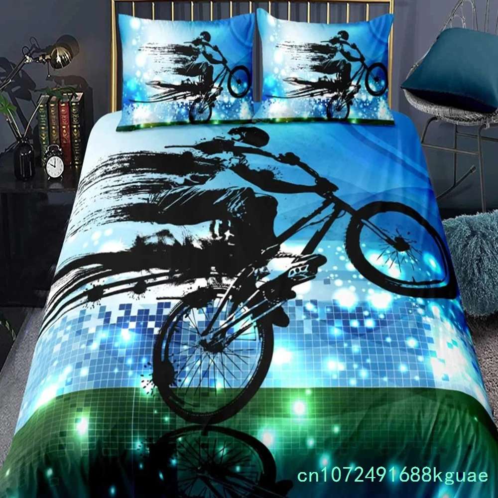 Dirt Bike King Queen Duvet Cover Motocross Sports Bedding Set Motorcycle Quilt Cover Youth Cool Black White Soft Comforter Cover - view 4