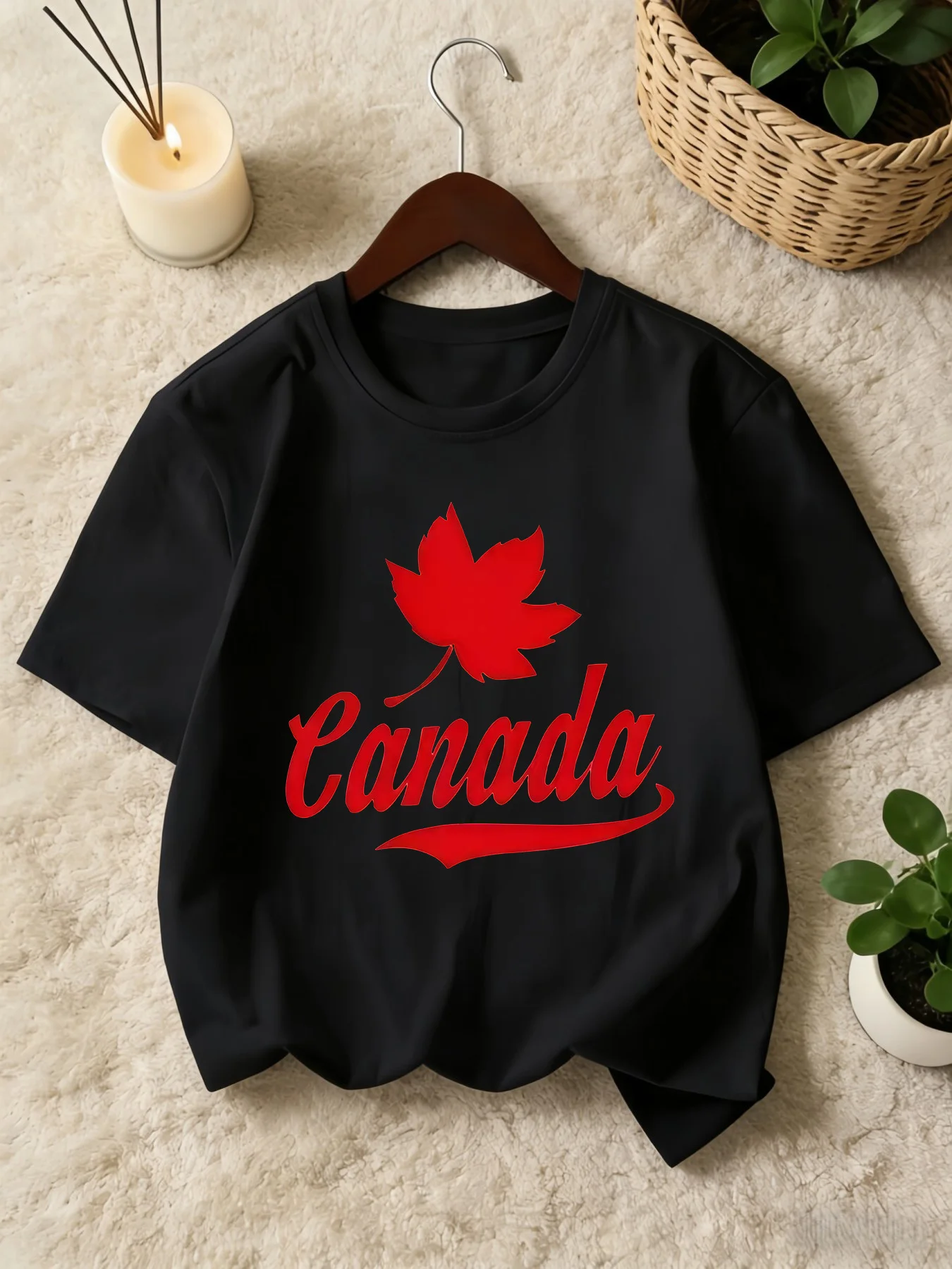 Cute Canada Maple Leaf Letter Graphic Print Kids Tee Boys Girls Family Matching Cotton Crew Neck Short Sleeve Soft Summer Tee